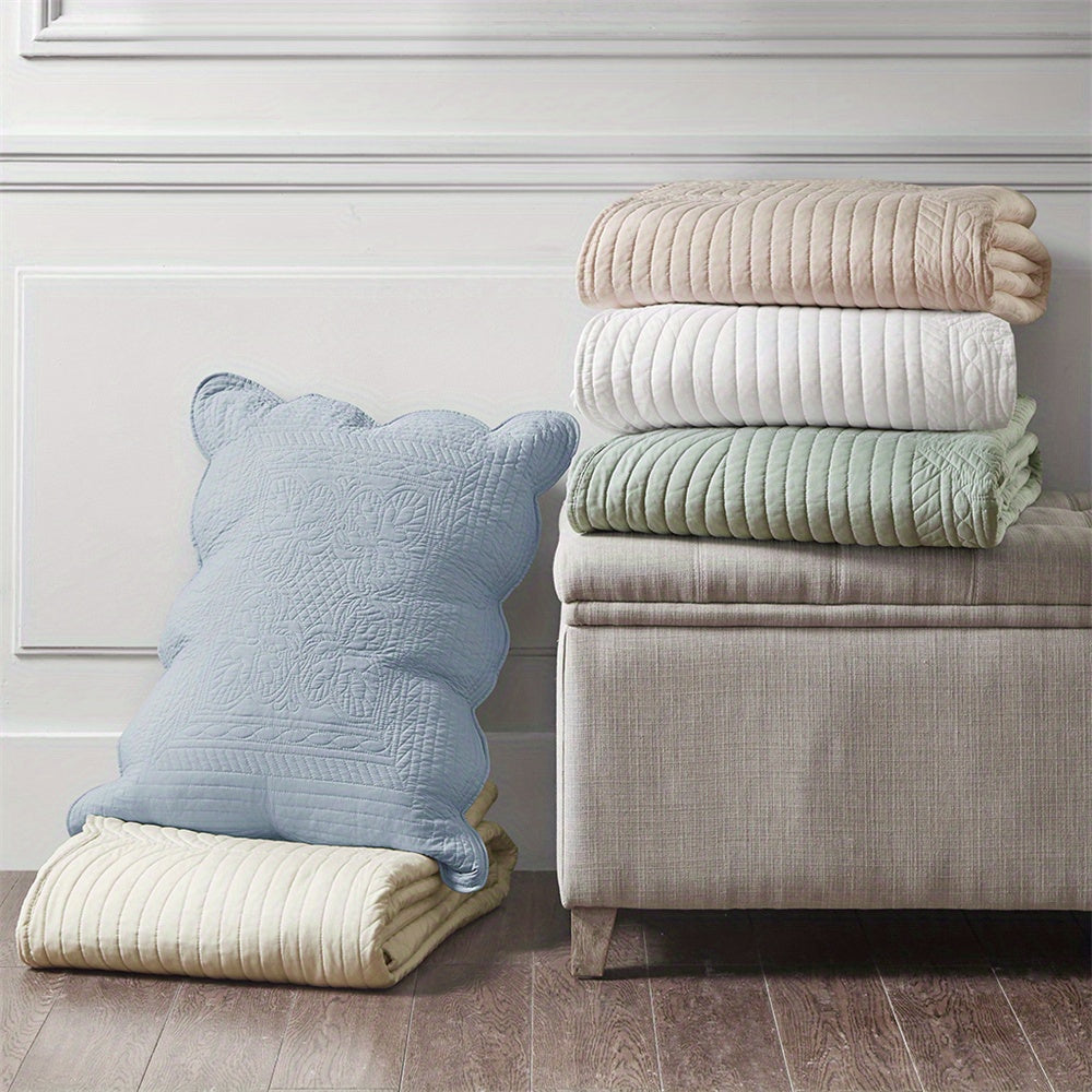 Country style 3-piece double-sided ruffled edge duvet set, easy to match white, suitable for all seasons (lightweight in summer\u002Flayered in winter)