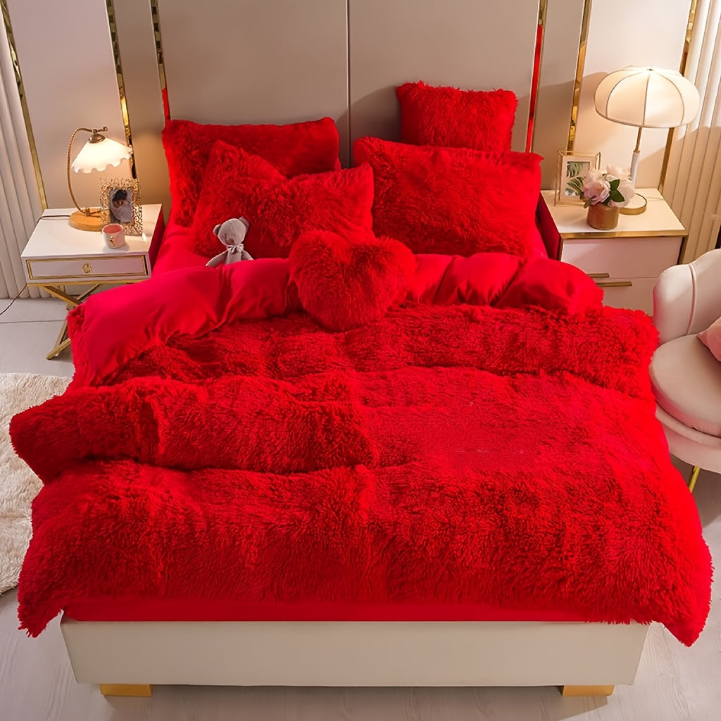 4pcs Queen\u002FKing Size Comforter Set | Fluffy Plush Velvet Bed Comforter Sets (1 Duvet+2 Pillowcases+Sheet) | Ultra Soft Thermal All-Season Luxury Bedding for Bedroom, Dorm & Guest Rooms | Queen Size Comforter Set & King Size Bed Comforter Sets