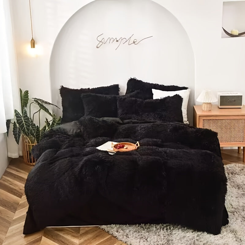 4pcs Queen\u002FKing Size Comforter Set | Fluffy Plush Velvet Bed Comforter Sets (1 Duvet+2 Pillowcases+Sheet) | Ultra Soft Thermal All-Season Luxury Bedding for Bedroom, Dorm & Guest Rooms | Queen Size Comforter Set & King Size Bed Comforter Sets