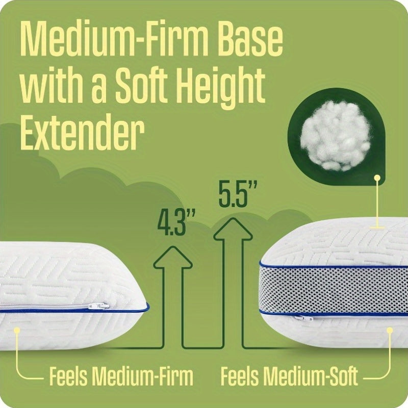 2-in-1 Design Medium Firm Camping Pillow with Soft Neck Cushion - 5-Layer Support, Portable Travel Pillow for Back Sleepers, White, Camping Pillow, Neck Pillow, Retro Style, Zipper Closure