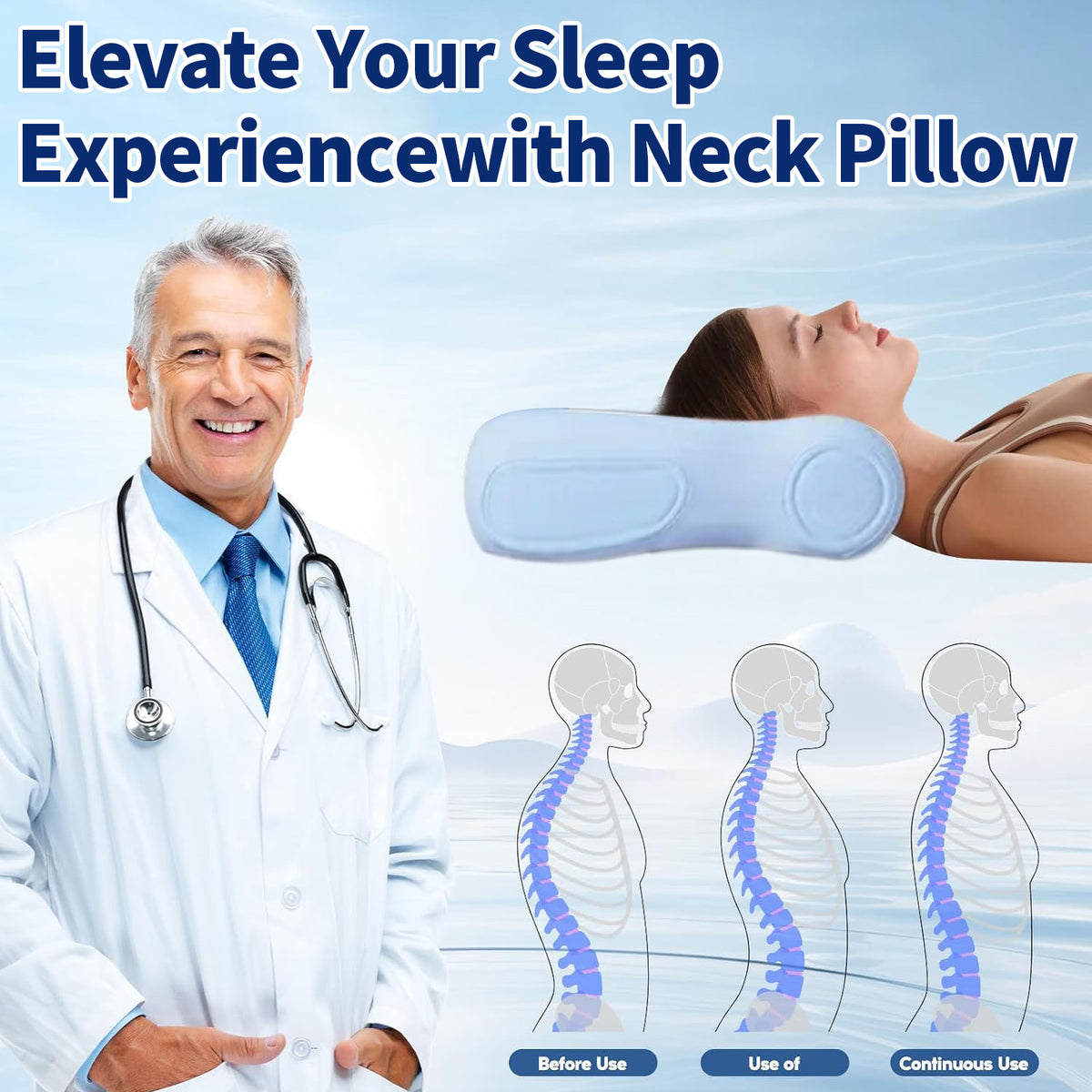 P3E Cervical Neck Pillow for Sleeping - Cooling Pillow, 3-Layer Ergonomic Neck Pillow with Adjustable Pillow Raiser for Side & Back Sleepers, Ergonomic Memory Foam Pillow, Medium Firm