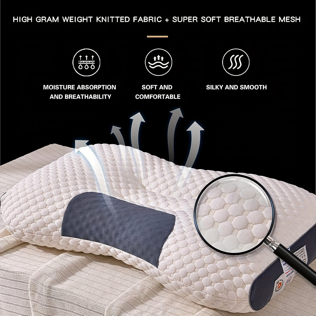White Soft Massage Neck Pillow, Adjustable Ergonomic Orthopedic Support, Detachable, High Quality Pillow Core, Comfortable Sleep, Suitable for Gifts