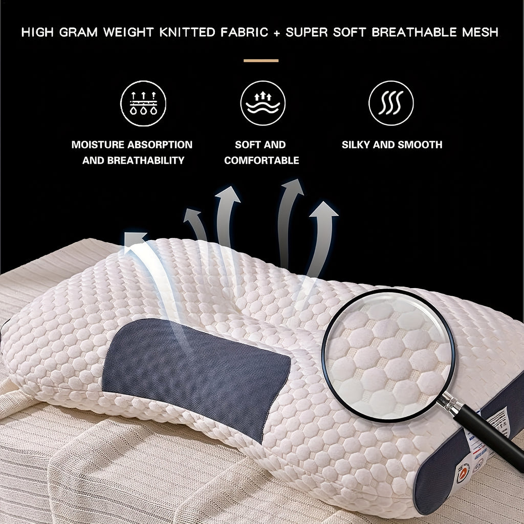 Ergonomic Neck Massage Pillow for Deep Sleep & Cervical Relief - High-Density Latex Filling, Removable Zippered Cover, Lightweight Comfort - Modern Home & Easter Gift (White)