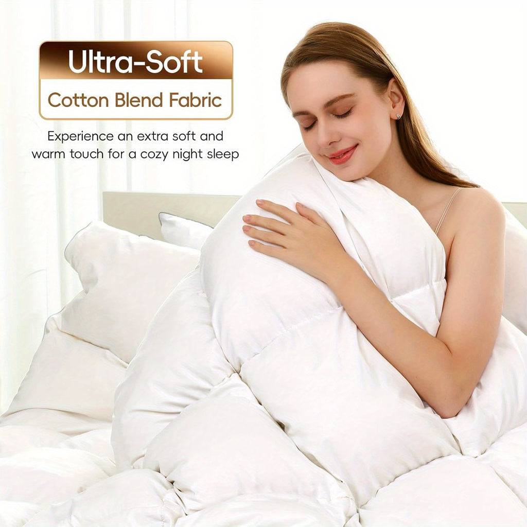 Luxury 1600 TC\u002F DM Blend Down Feather Fibers Comforter Oversized King, High Fluffy Medium Warmth All Season Duvet Insert, 8 Corner Tabs + High Fluffy 3D Baffle Box