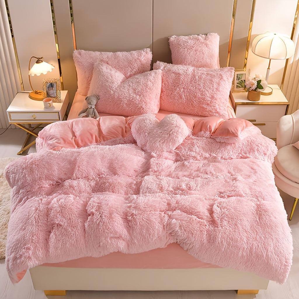 4pcs Queen\u002FKing Size Comforter Set | Fluffy Plush Velvet Bed Comforter Sets (1 Duvet+2 Pillowcases+Sheet) | Ultra Soft Thermal All-Season Luxury Bedding for Bedroom, Dorm & Guest Rooms | Queen Size Comforter Set & King Size Bed Comforter Sets