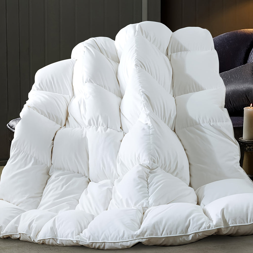 Luxury White Italian White Goose Down Duvet - All Season Goose Down Duvet - Super Soft 650 Filling Power - Hotel Series Of Down Comforter Inserted Into The Plush Medium Temperature Quilt