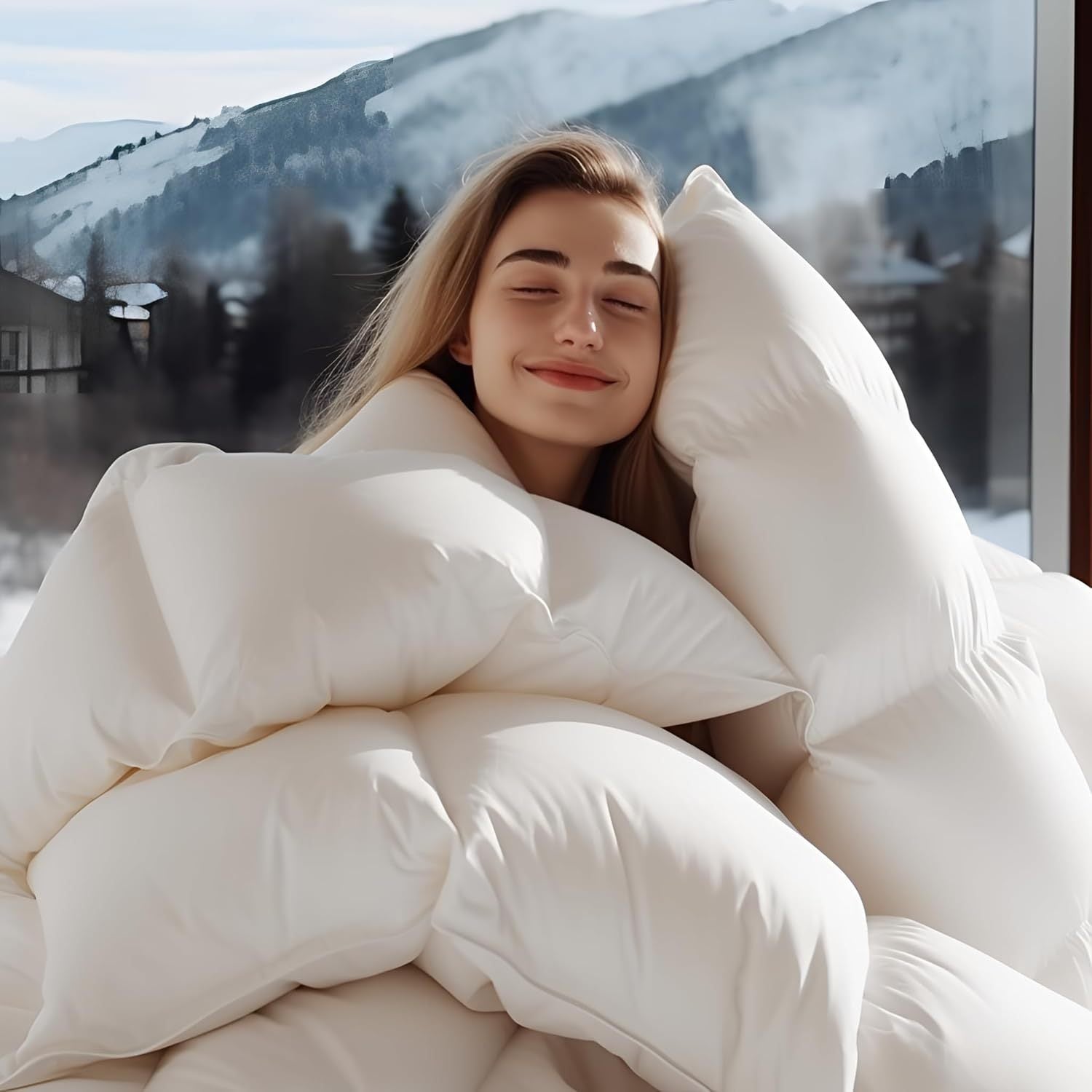 Luxury 1600 TC\u002F DM Blend Down Feather Fibers Comforter Oversized King, High Fluffy Medium Warmth All Season Duvet Insert, 8 Corner Tabs + High Fluffy 3D Baffle Box
