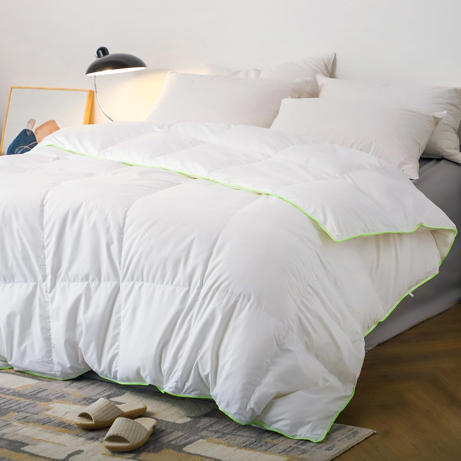 1pc 750 Fill-Power Certified Premium Goose Down and Feather Comforter Duvet Insert - Extra Soft Fluffy Luxury with Hypoallergenic Down-Proof Shell - White Baffle Box Design To Prevent Clumps