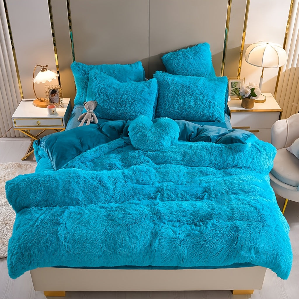4pcs Queen\u002FKing Size Comforter Set | Fluffy Plush Velvet Bed Comforter Sets (1 Duvet+2 Pillowcases+Sheet) | Ultra Soft Thermal All-Season Luxury Bedding for Bedroom, Dorm & Guest Rooms | Queen Size Comforter Set & King Size Bed Comforter Sets