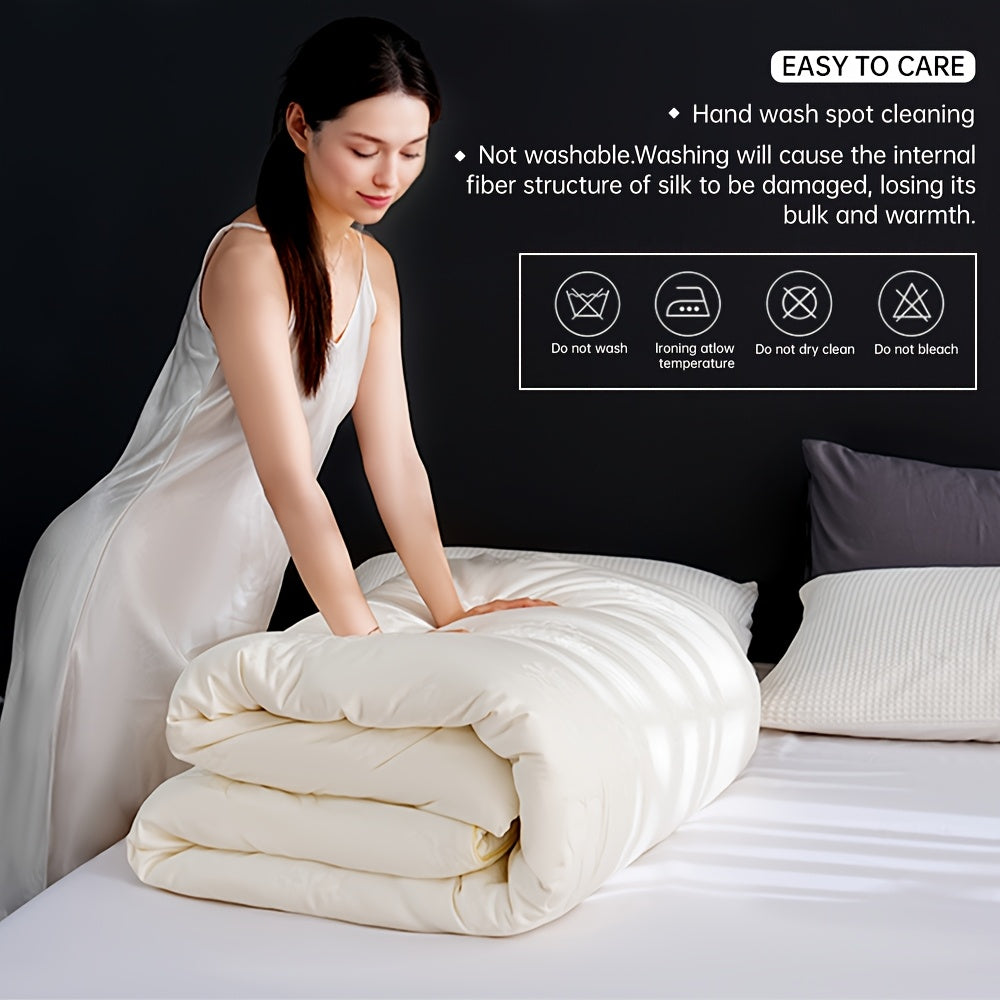1pc Luxury Long Strand Mulberry Lyocell Comforter\u002FDuvet\u002FQuilt - Vintage Floral Design, 80% Viscose & 20% Lyocell Blend, All-Season Lightweight Warmth, Hand Wash Only, White
