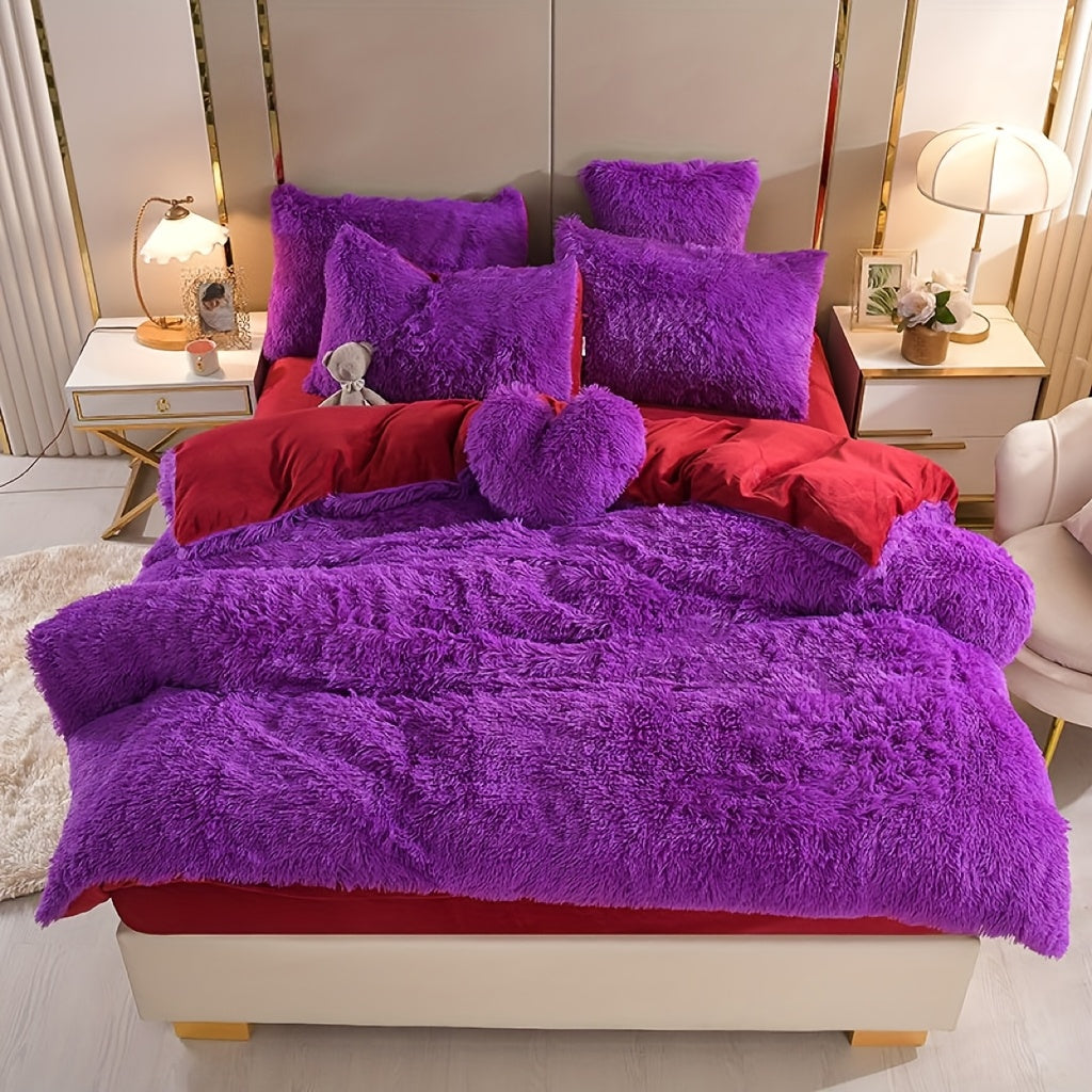 4pcs Queen\u002FKing Size Comforter Set | Fluffy Plush Velvet Bed Comforter Sets (1 Duvet+2 Pillowcases+Sheet) | Ultra Soft Thermal All-Season Luxury Bedding for Bedroom, Dorm & Guest Rooms | Queen Size Comforter Set & King Size Bed Comforter Sets
