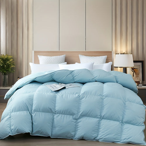 1pc Luxurious Light Blue Goose Down Comforter - Fluffy Duvet Insert with 8 Corner Tabs, Durable 100% Egyptian Egyptian Cotton & 3D Baffle Box Construction for All-Season Comfort, Perfect for Modern Bedroom Decor